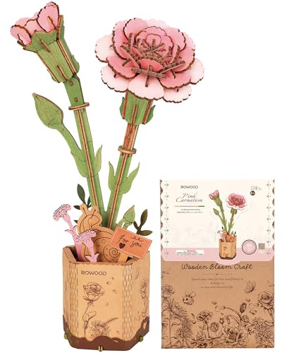 rowood 3D-pussel gör-det-själv träblomma, konstgjorda blommor modellkit som ska monteras, hantverksset för vuxna, bästa heminredning och alla hjärtans dag-leksaks-presentkit