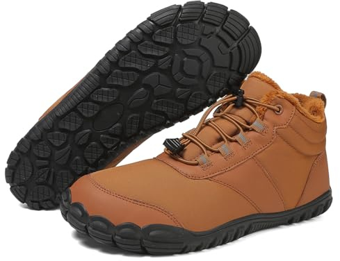 Icke-höst -skor vinter vandring barfotastövlar vattentäta varma foder bredd tå diagonal minimalistisk noll avfallssula sneakers för män och kvinnor, BRUN, 43 EU bred