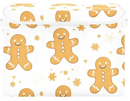 Ewusp Scatole natalizie di pan di zenzero con coperchio e manici, grandi, pieghevoli, in tessuto, per armadio, organizer per casa, ufficio, stanza dei bambini