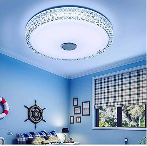 Moderna lámpara de techo LED con borde de cristal, 40 cm, con control remoto RGB colorido y altavoz Bluetooth, ideal para cocina, baño y comedor, 72 W