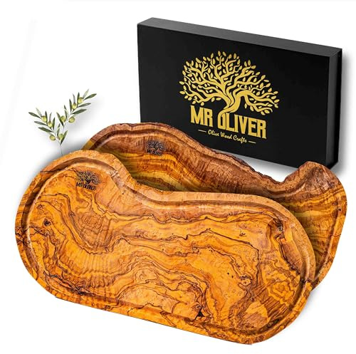 MrOliver® Neptune – Schneidebrett aus natürlichem Olivenholz – professionelles Küchenschneidebrett – Design-Küchenzubehör – großes Schneidebrett aus Holz für Aperitif, Fleisch, Wurstwaren