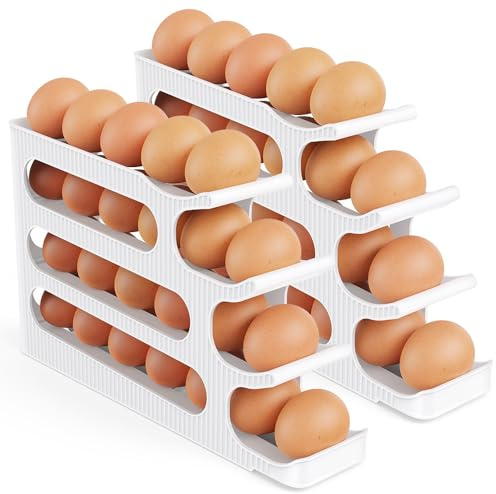 Porta Huevos, 4 Niveles Organizador Automático, Que Ahorra Espacio Hueveras para Frigorifico, Cocina, 2 Piezas