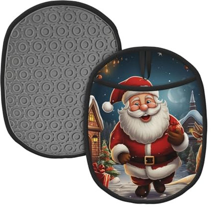 Set di 2 presine da cucina resistenti al calore, con tasche, in silicone, presine, guanti da forno, Babbo Natale, zoom, presina per cottura