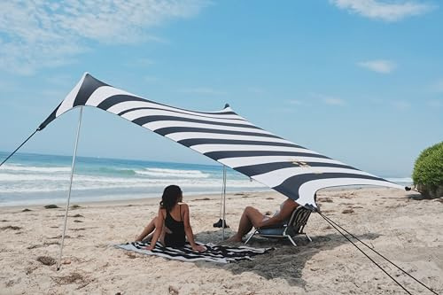 Neso Tält strandtält med sandankare, bärbart solskydd för baldakin – 18 cm x 18 cm – patenterade förstärkta hörn (svart/vita ränder)