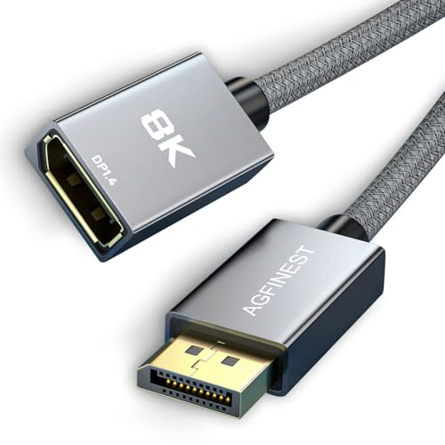 AGFINEST DisplayPort 1.4 Extension Cable 3.3ft, [VESA Certified] 8K@60Hz/4K@144Hz, HBR3 32.4Gbps, HDR, DSC 1.2, HDCP 2.2, G-Sync, DP 1.4 Extender for Laptop, GPU, Gaming-Monitor, TV, PC VR Headset