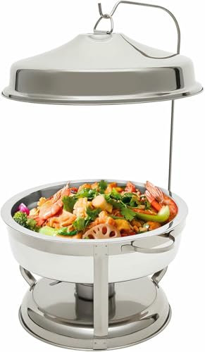 Chafing Dish Set, Stainless Steel Hanging Lid Dining Stove, Buffet, Round, Chafing Food Pan Buffet Warmer for Party, Restaurant, Hotel~/,Silver