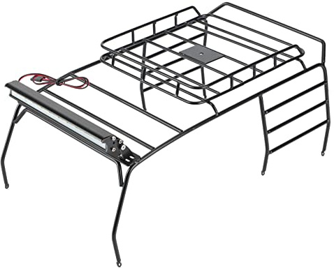 Cpolebev Metal Roof Rack Roll Cage Luggage Tray with LED Light Bar for 1/10 RC Crawler Car SCX10 Body Shell