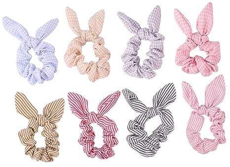 FRCOLOR 8piezas Gomas De Pelo Elásticas Con Orejas De Conejo y Lazo Cinta De Pelo Decorativa Para Niñas y Mujeres y Estirable Accesorios Para Coletas
