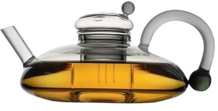 Théière en verre avec infuseur, bouilloire électrique en verre, bouilloire en verre avec coussin chauffant, théière chaude avec poignée, théière électrique avec infuseur (Blanc)