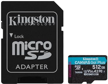 Kingston Canvas Go Plus microSDXC Speicherkarte Gen4 200MB/s A2 U3 V30 512GB Karte + Adapter-SDCG4/512GB