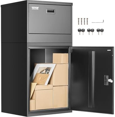 VEVOR Scatole per Consegna dei Pacchi per Esterni, Cassetta Postale da 980 mm per Pacchi con Serratura, Cassetta Postale in Acciaio Zincato con Design Antifurto, per Casa e Ufficio, Nero