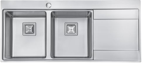 JASSFERRY Fregadero de cocina de acero inoxidable 1160 x 520 mm, doble 2 cuencos con escurridor a la derecha, colador cuadrado