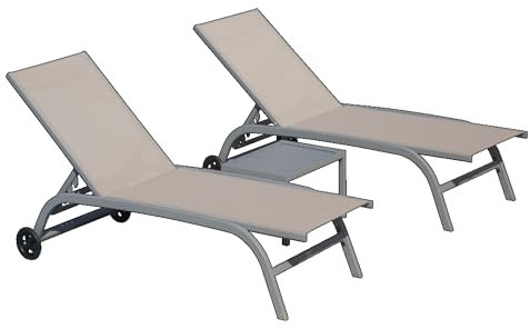ZATTYDV Sedia a Sdraio da Esterno con Ruote – Schienale Regolabile in 5 Posizioni, Telaio in Alluminio Resistente e Design impilabile per Il Relax a Bordo Piscina, in s