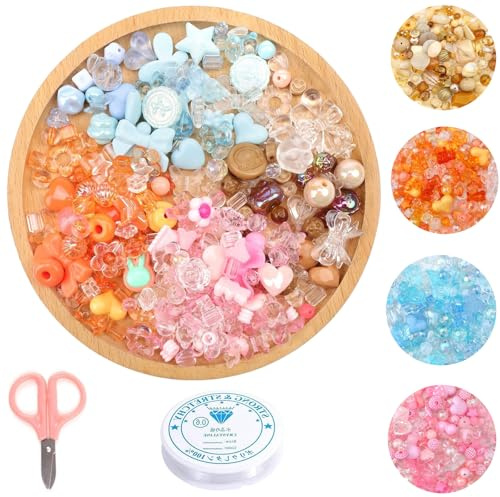 DIYCUT 200 Stück Acrylperlen, Bastelperlen mit 8 Formen & 24 Farben Perlen Basteln, Reichhaltige Arten, für Armbänder, Schlüsselanhänger & Halsketten, DIY-Schmuck, Armbänder Selber Machen