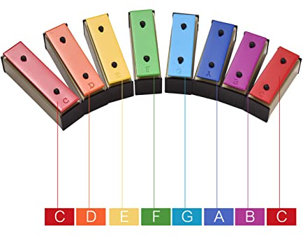 Wakects Glockenspiel Buntes Metall Xylophon 8-Note-lebendiges Percussion-Instrument mit Abnehmbaren Stahlplatten Gravierte Schuppen Tragbares Sicheres Musikspielzeug für Kleinkinder