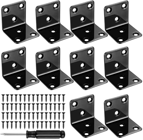 10 PcsEquerre Metal, Equerre Fixation Charge Lourde, Connecteur Bois équerre de Fixation à 90 Degrés, Equerre d'Assemblage Renforcée Métal, Équerre de Coin pour Bois de Meubles(40 x 40 mm, Noire)
