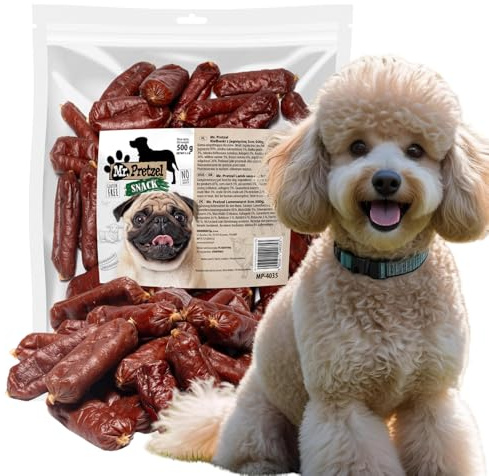 Mr. Pretzel Salsicce di agnello – spuntino sano premium naturale e senza cereali – ricompensa morbida per cani – 500 g