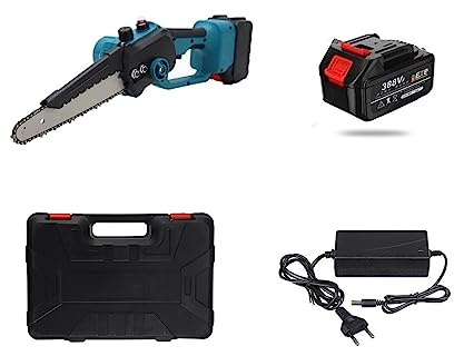 Desbrozadora, Sierra de cadena sin escobillas de 1200W y 6 pulgadas, Mini sierra de poda de mano inalámbrica, sierra de poda portátil for jardín, sierra eléctrica for carpintería, corte(1 battery set)