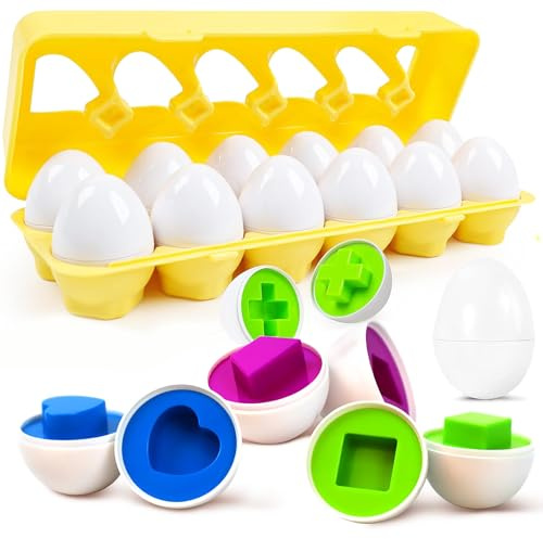 Ferizzia 12 Piezas Juguete de Plástica Pascua Huevos, Juguetes Montessori | Educativos Geométricos, Huevos Juguetes, Huevos a Juego, Regalo Ideal, Fiesta de Cumpleaños