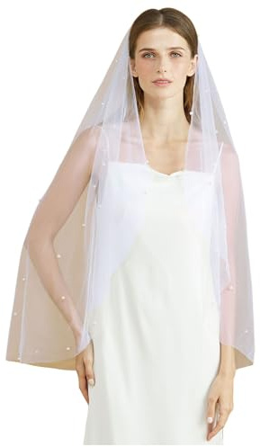 BEAUTELICATE Brautschleier mit Perlen Softtüll Schleier Braut mit Metall Kamm Perlenschleier Kurz Lange Bridal Veil Brautaccessoires für Jga Boho Hochzeit Gartenhochzeit