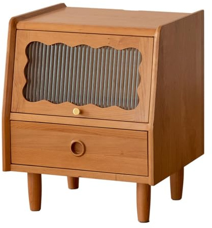 Comodino in legno di ciliegio in stile nordico retrò, comodino in legno massello con porta in vetro per piccole camere da letto, elegante soluzione per riporre mobili per camera da letto