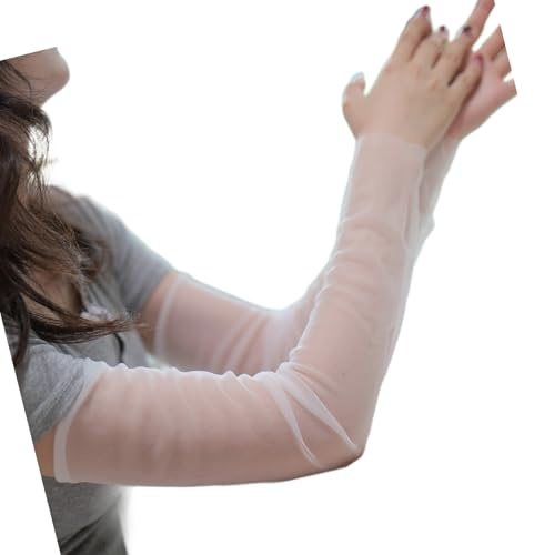 Fluxioxtna Fundas de malla transparente con diseño transparente de seda de hielo, protección solar, mangas antideslizantes para brazos, accesorios deportivos al aire libre, mangas de brazo, blanco