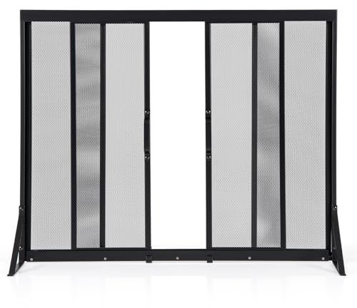 COSTWAY Griglia Parascintille Camino con 2 Pannelli Scorrevoli, Maniglie Convenienti e Telai di Supporto a Triangolo, Ventilazione Eccellente, Schermo per Camino in Rete Metallica (89 x 72 cm)