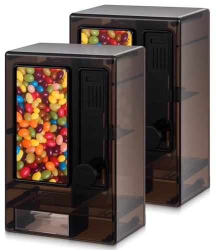 Tasdurian 2 Pcs Candy Dispenser for Desk Manual Gumball Vending Machine for Office Home Stress Relieving Dispenser for Mini Candy and Nut Birthday Gift for Friend Adult Christmas Easy to Clean(Black)