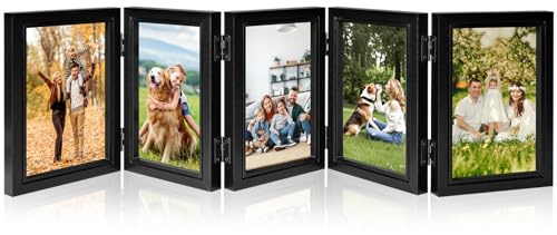 Cadre Photo Collage pour 5 Vues 10x15 cm, Noir Pliable Cadre Photo en MDF, Cadre Plusieurs Photos, Décoration pour Famille Bureau Chambre Salon, Cadeau pour Ami Anniversaire Mariage