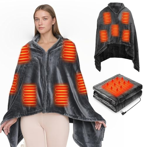 Heizdecke,Heated Shawl,USB Heizdecke,Elektrisches Wärmecape,Wärmedecke mit USB Camping,3 Temperaturstufen Einstellbar,Beheizbare Decke,Maschinenwaschbar,Wärmedecke Elektrisch,für Zuhause,Büro