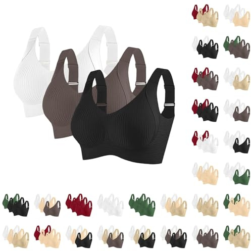 Generisch 3er Pack Damen Sport Ohne BüGel BH mit Stark Halt Seamless BHS mit Verstellbarer Push Up Bra Set HöHe Beanspruchung Trainieren Bustier Fuer Yoga Fitness