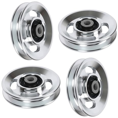 Inscrip 90mm Gym Pulley Wheel, 4Pc Aluminium Alloy Universal Bearing Pulleys for Cable Machine Fitness Equipment, Home Gym Bearing Pulleys Attachments Exercise Strength Training Accessory (4x Silver)