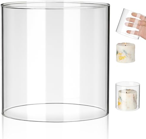 Veemoon Manchon de bougie en verre 10 x 10 cm - Coupe-vent - Cylindre à extrémité ouverte pour décoration d'intérieur