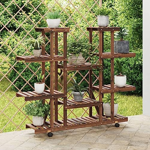 Frdhee Blumenhocker Innenpflanzenständer,Blumenständer mit Rollen 110x25x115 cm Massivholz Tanne,Blumenregal für Wohnzimmer Balkon Schlafzimmer
