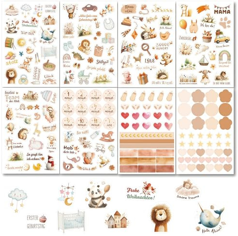 Goiern 8 Bögen Neugeborenes Baby Scrapbook Aufkleber wasserdichte Dekorative Sticker für Babys Erstes Jahr Planer Baby Dusche Mehrfarben