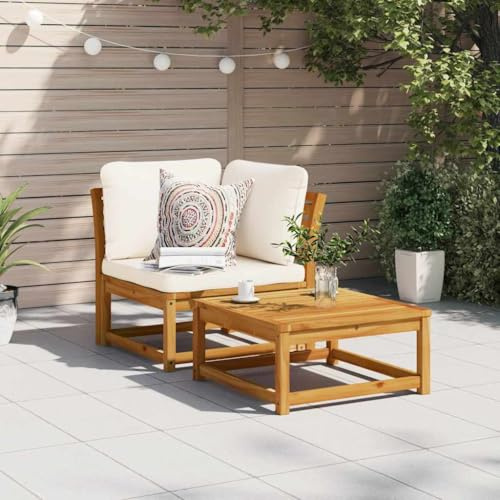 LoogCape Garten Ecksofa mit Kissen, 73x73x65 cm, Massivholz Akazie, Robustes Outdoor Loungesofa für Terrasse, Balkon, Cremeweiß