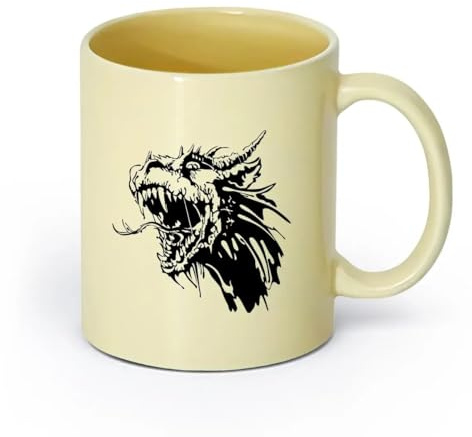 AYUEHBN cerámica Taza de Té y Café Genial Hada Bestia Mitológica con Cabeza de Dragón Enojada （11oz/320ml） Café, té, latte, leche, cacao, zumo y otras bebidas calientes Beige