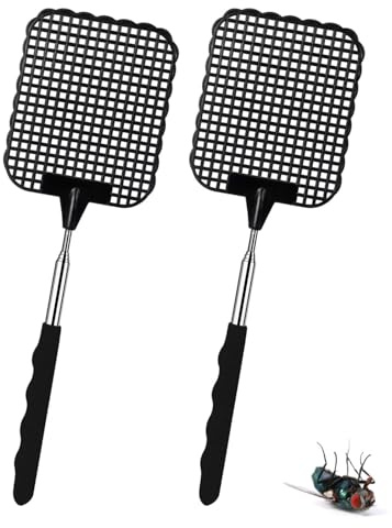 LEEQBCR 2 Piezas Matamoscas Extensible, Matamoscas, Matamoscas de Plástico, Control Manual de Swat Ajustable para Controlar Varias Plagas y Mantener Alejado de Las Plagas