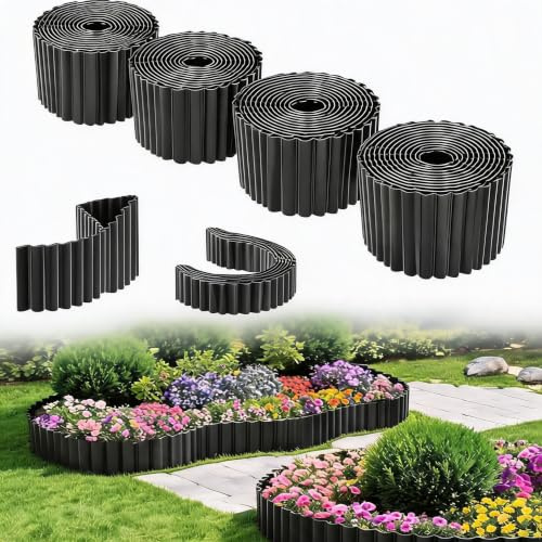 Virimolo 6m Rasenkante Metall verzinkt, Beeteinfassung 20cm hoch, 4er Set | Wetterfest verzinktes Stahlblech|Flexibel biegbar für Kurven & Kanten|Stabile gewellte Struktur|Gartenkante Beetumrandung