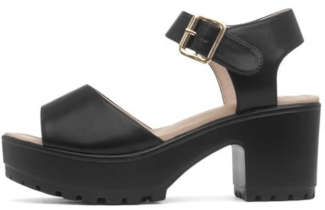 Heart Sabrina Womens Black Heeled Platform Sandal