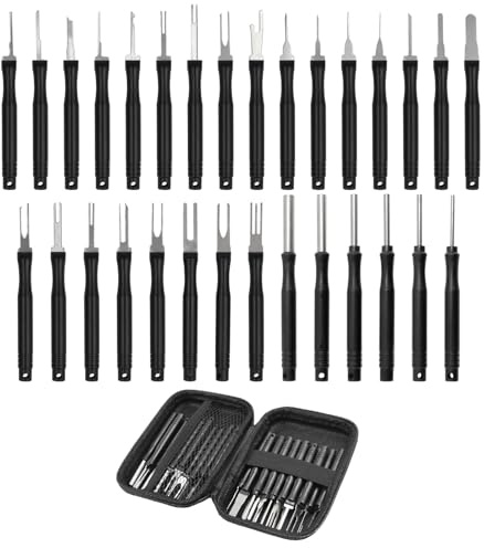 30Pcs Automotive Terminal Pin Removal Tool Kit Black
