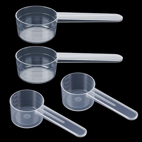 4 Stück Messlöffel, Dosierlöffel Transparent mit Skala 20ml und 30ml Waagen, Messlöffel Gramm Measuring Spoons, Dosier-Löffel Scoop Löffel für Backen Kochen Kaffee Proteinpulver Waschpulver Creatin
