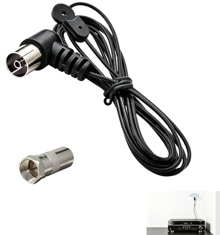 Antenne Radio FM Intérieure, Antenne Dipôle FM Filaire 75 Ohms 1,5 m Connecteur TV Femelle et Adaptateur F Mâle, Antenne Réception Chaîne HiFi, Tuner Stéréo, Récepteur AV Home Cinéma Radio Domestique
