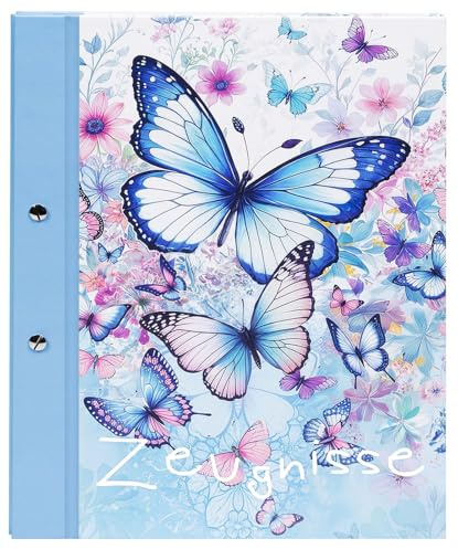 goldbuch 36 155 Certificate Folder Butterfly Garden, Certificate Folder DIN A4 with Butterfly Motif, Document Folder with Screw Closure and 12 Transparent Pockets, Cover Art Print, Approx. 24 x 31 x