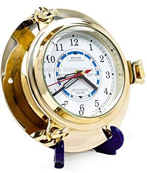 Nagina International 9 Solid Brass Porthole Time and Tide Clock