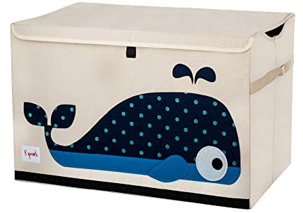 3 Sprouts, Baule Portagiochi Realizzato in Poliestere, Ideale per Contenere Oggetti e Giochi, Cesta Giochi Bambini Decorata con Balena Blu, 61x37x38 cm