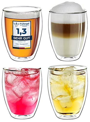 Creano Vaso térmico de doble pared de 400 ml, vaso de café/té/catte macchiato extra grande resistente al calor, de vidrio de borosilicato Set 09: 4x 400ml 2XL (paquete de 6)