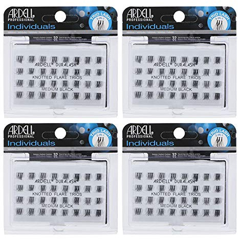 Ardell False Eyelashes Individual Lashes Trios Medium Black, Reusable DIY Lash Clusters, Eyelash Extensions, 4 Pack