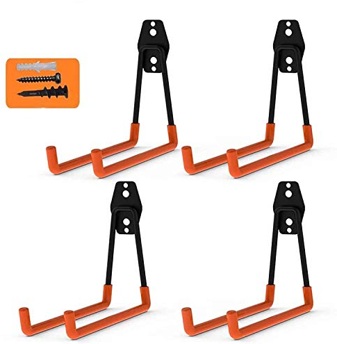 Ganci Parete Garage,U Angolare Ganci Garage Resistenti,Ganci Appendere Parete,4 Pezzi Antiscivolo Doppi Ganci Scala Muro per Appendere Attrezzi Giardino,Utensili Elettrici,Cavi,Scopa,Skateboard