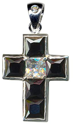 KETTENANHÄNGER Kreuz/Echt Silber 925 mit Zirkonia/Art Deco Design/Steinarbe: klar weiss schwarz/modern extravagant/Online Shop Schmuck kaufen / 51014